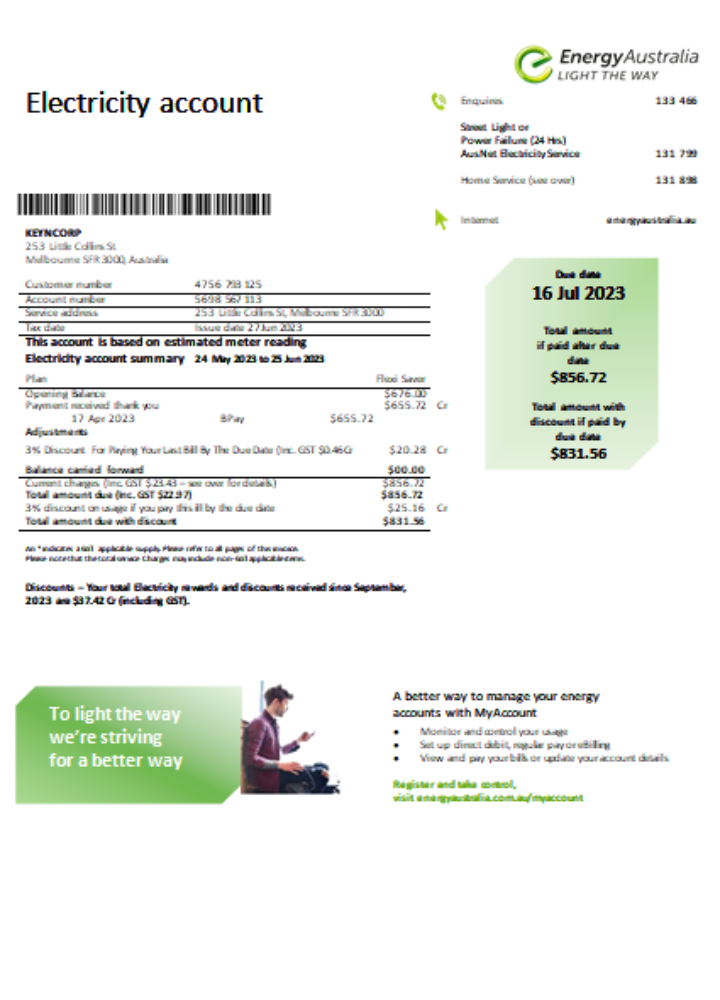 Energy Australia electricity utility business bill SCR PSD template